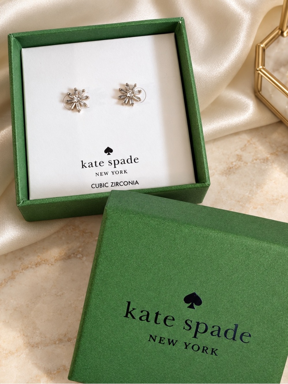 kate spade silver floral cubic zirconia kids stud earrings